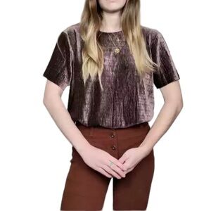 Fourteenth Place Short Sleeve Chocolate Velour Ribbed Top, size S